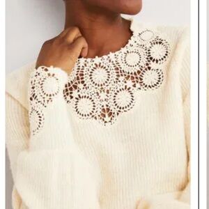 Boden Alpaca Wool Crochet Lace Inset Fluffy Sweater—Sz 14